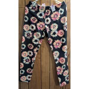 Nobo No Boundaries Womens Leggings Pants Large L 11-13 Floral Pink Black Flowers